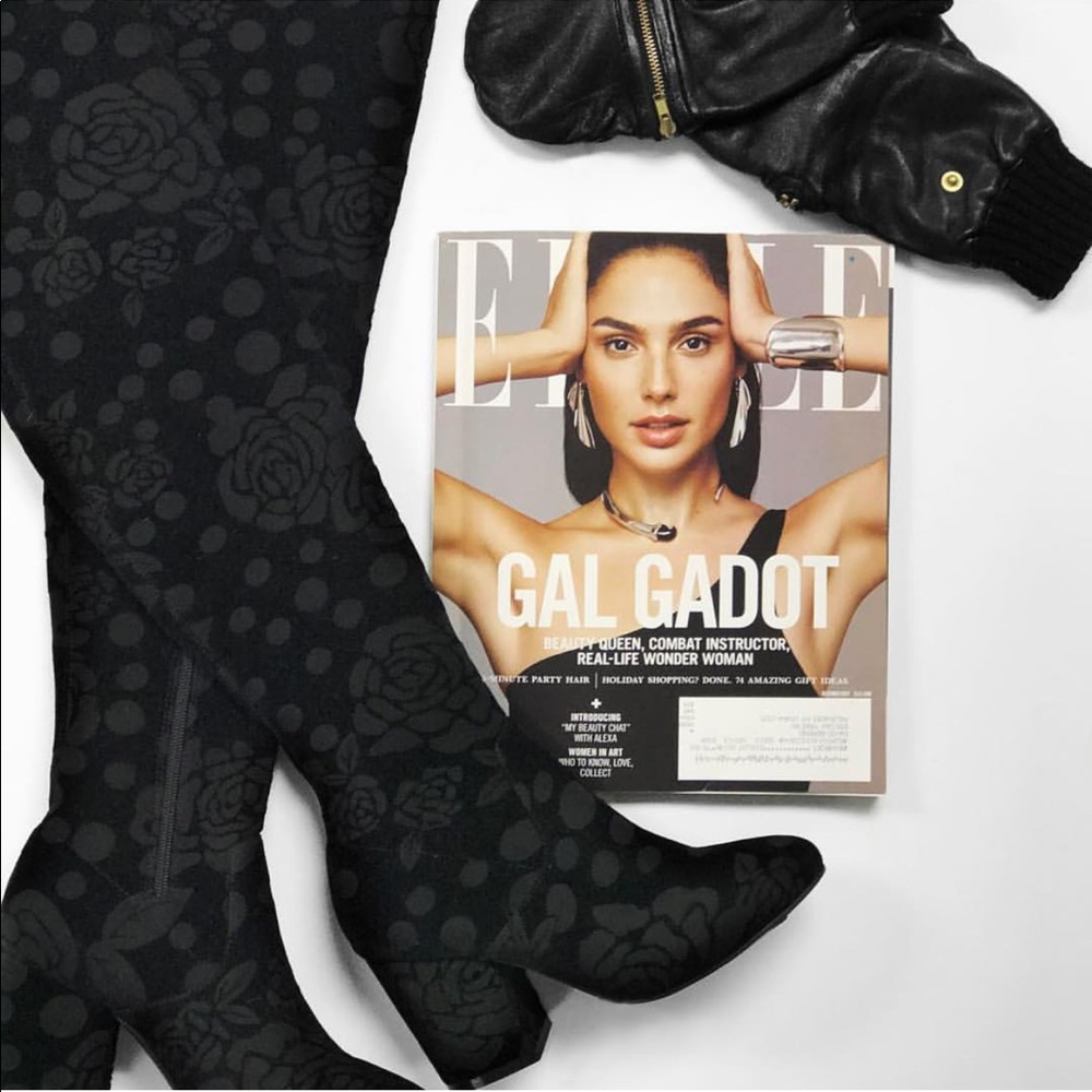 Moonlight Black Floral Velvet Over The Knee Boots - Picture 4 of 7